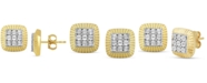 Macy's Men's Diamond Square Cluster Stud Earrings (1/20 ct. t.w.) in 18k Gold-Plated Sterling Silver